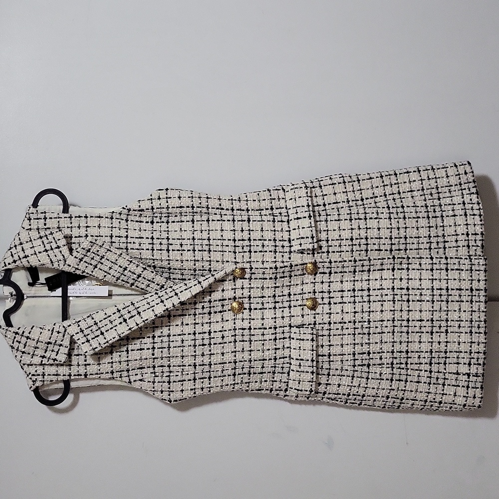 Alice + Olivia Black and White Tweed Mini Dress